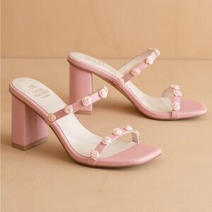 Pink Rosette Adorned Heeled Sandals